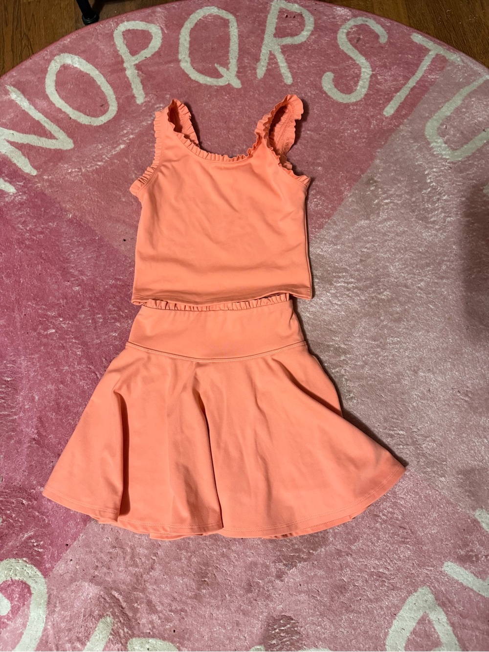 Yogalicious Peach Ruffle Tank and Flared Skirt Set